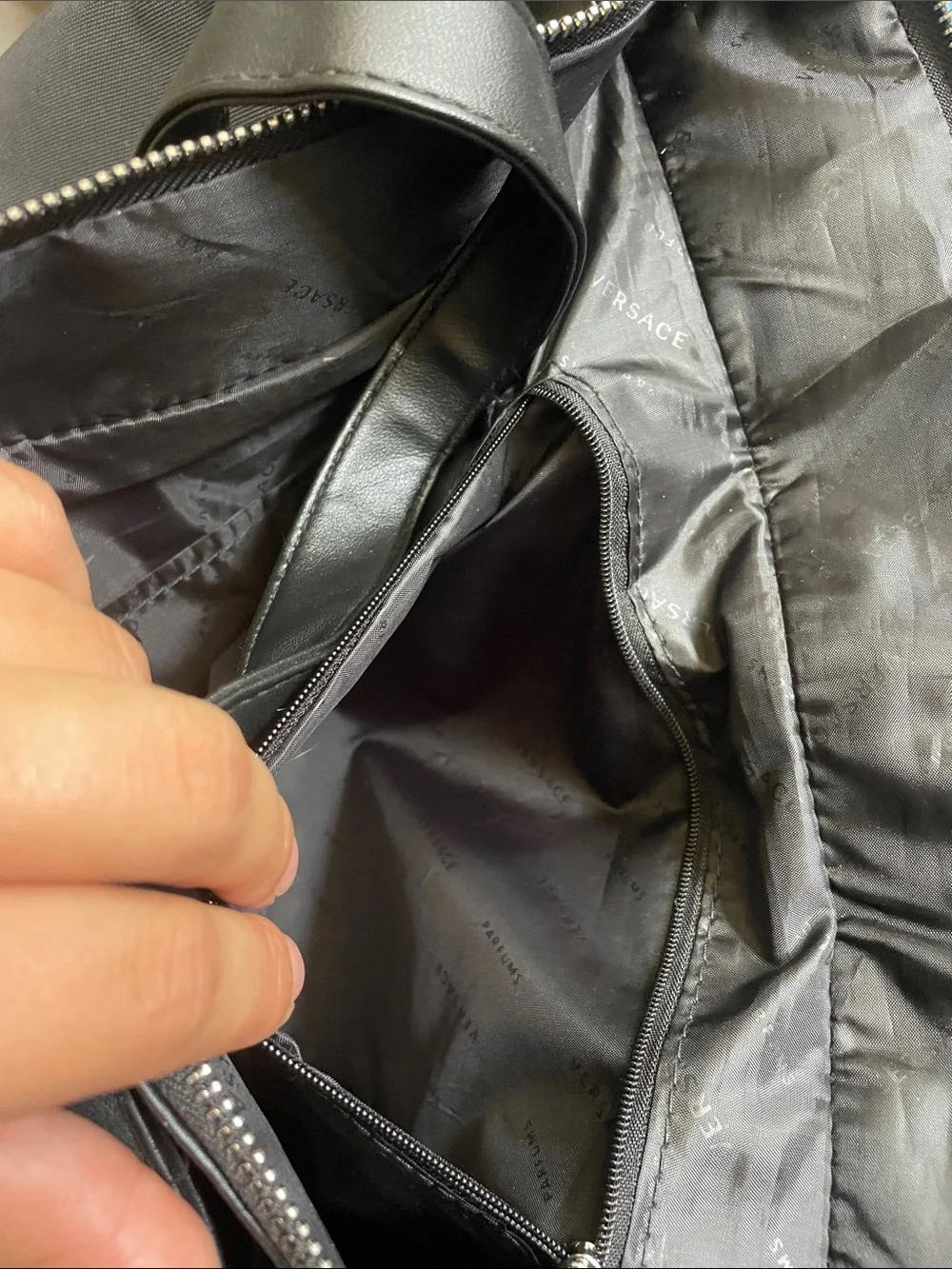 Versace Parfums Black Nylon Overnight Tote